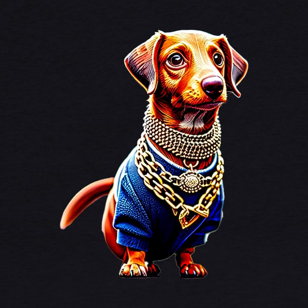 The Ultimate Display of Wealth: Billionaire Dachshund in Multiple Jewelry Necklaces Tee by fur-niche